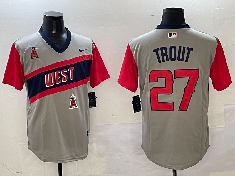 Men Los Angeles Angels #27 Trout Grey Throwback Game 2025 Nike MLB Jersey style 2